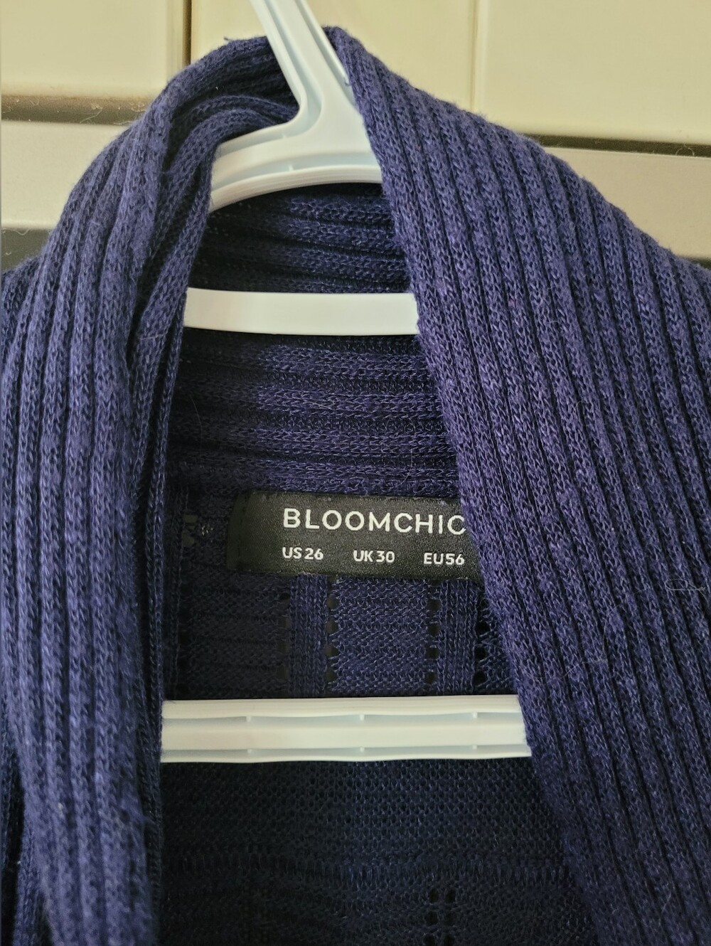 BloomChic Deep Blue Open-Front Pointelle Ribbed Cardigan - Picture 3 of 4